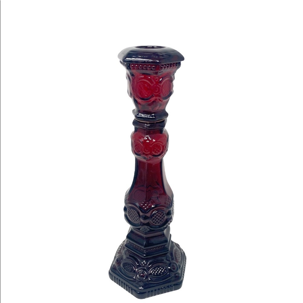 Vintage AVON Ruby Red 1869 Cape Cod Collection Candlestick 8 3/4" TALL